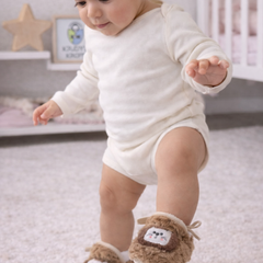 Kradyl Kroft 6-18 Months Booties with Drawstrings | Kids First Walking Soft Fabric Fur Shoes with Anti Slip Sole-Brown Kitty
