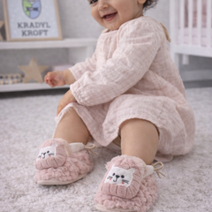 Kradyl Kroft 6-18 Months Booties with Drawstrings | Kids First Walking Soft Fabric Fur Shoes with Anti Slip Sole-Fluffy Pink