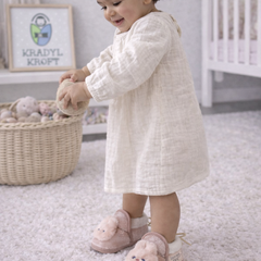 Kradyl Kroft 6-18 Months Booties with Drawstrings | Kids First Walking Soft Fabric Fur Shoes with Anti Slip Sole-Pink Bunny