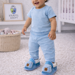 Kradyl Kroft 6-18 Months Booties with Drawstrings | Kids First Walking Soft Fabric Fur Shoes with Anti Slip Sole-BlueBear