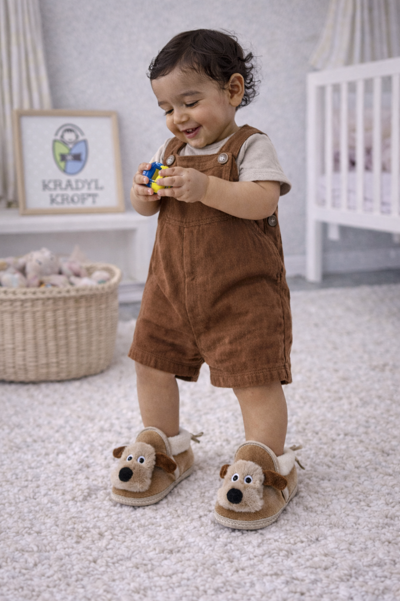 Kradyl Kroft 6-18 Months Booties with Drawstrings | Kids First Walking Soft Fabric Fur Shoes with Anti Slip Sole-Puppy