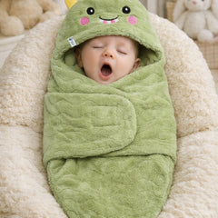 Soft Velvet Fleece Newborn Baby Embroidered Hooded Swaddle Blanket for 0-6 Months - Green Dino