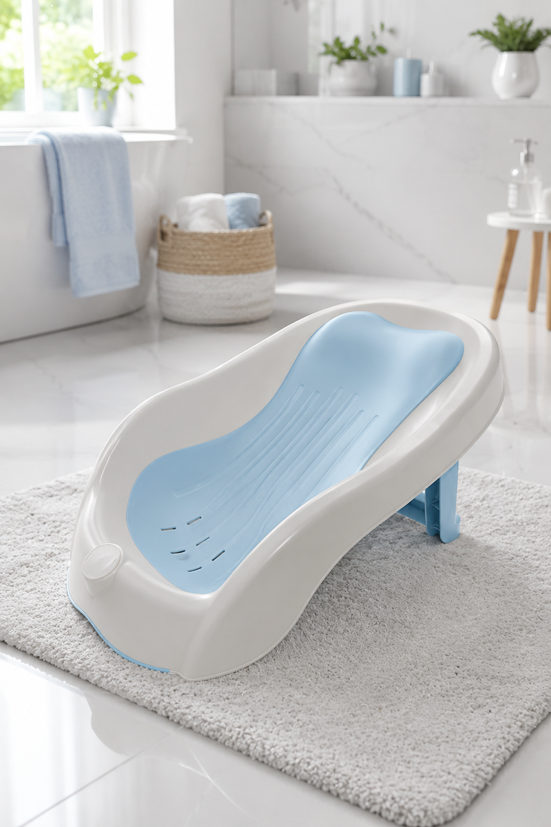 Light Blue Bathtub - Foldable on Stand With Silcone Cradle
