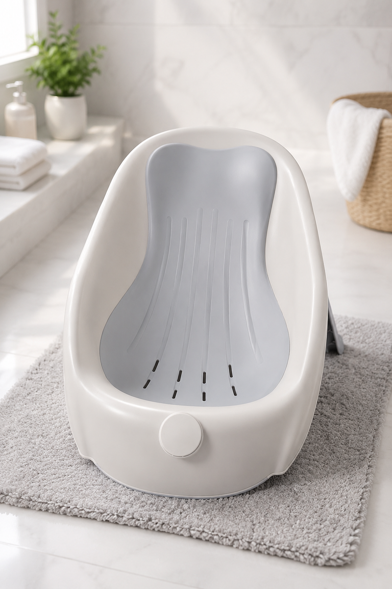 Light Gey Bathtub - Foldable on Stand With Silcone Cradle