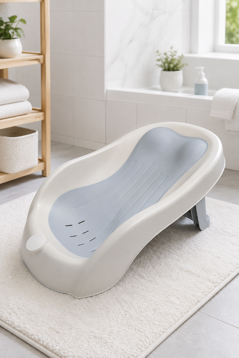 Light Gey Bathtub - Foldable on Stand With Silcone Cradle