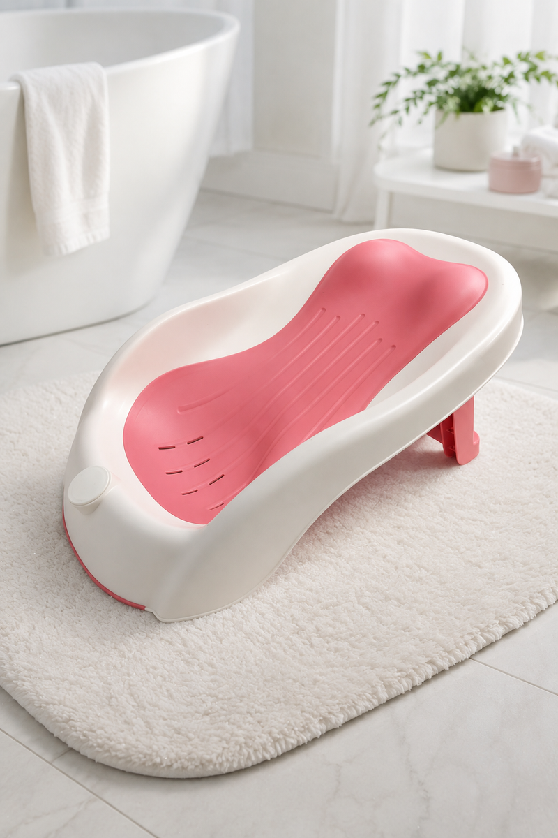 Pink Bathtub - Foldable on Stand With Silcone Cradle