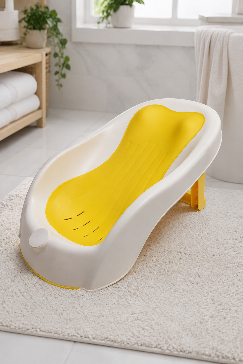 Yellow Bathtub - Foldable on Stand With Silcone Cradle