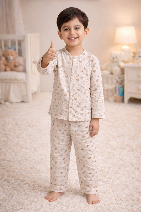 Numero Full - Kradyl Kroft Checkered Smooth Style Double Layered Soft Muslin Night Suit Set for New Born to 6 Years