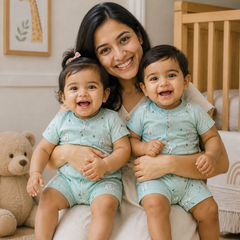 Blue Bear | Short Sleeves | Unisex Romper Bodysuit | 100% Cotton Muslin for 0 to 2 Yrs
