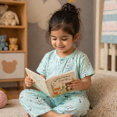 Blue Bear |Half Sleeves| Checkered Muslin| Soft Unisex Muslin Set for New Born to 6 Years