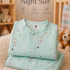 Blue Bear |Half Sleeves| Checkered Muslin| Soft Unisex Muslin Set for New Born to 6 Years