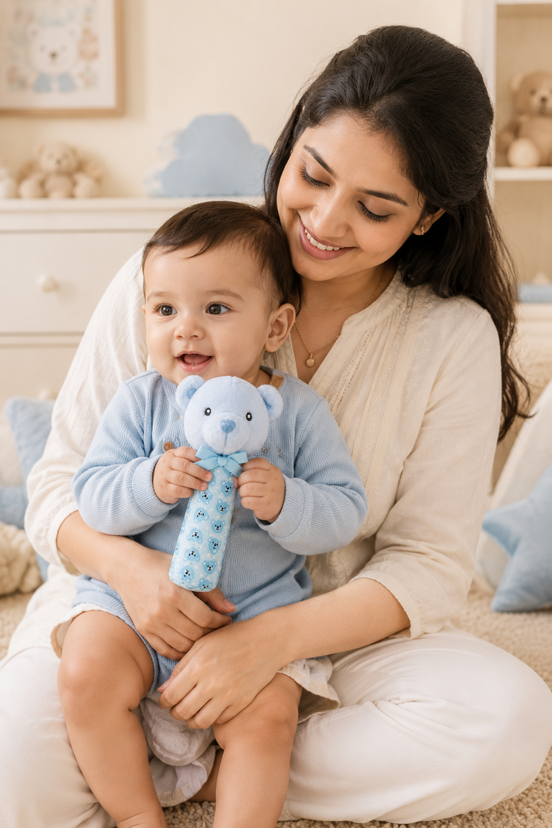 Blue Bear-Soft Plush Rattle Toy for Kids | Premium High Quality