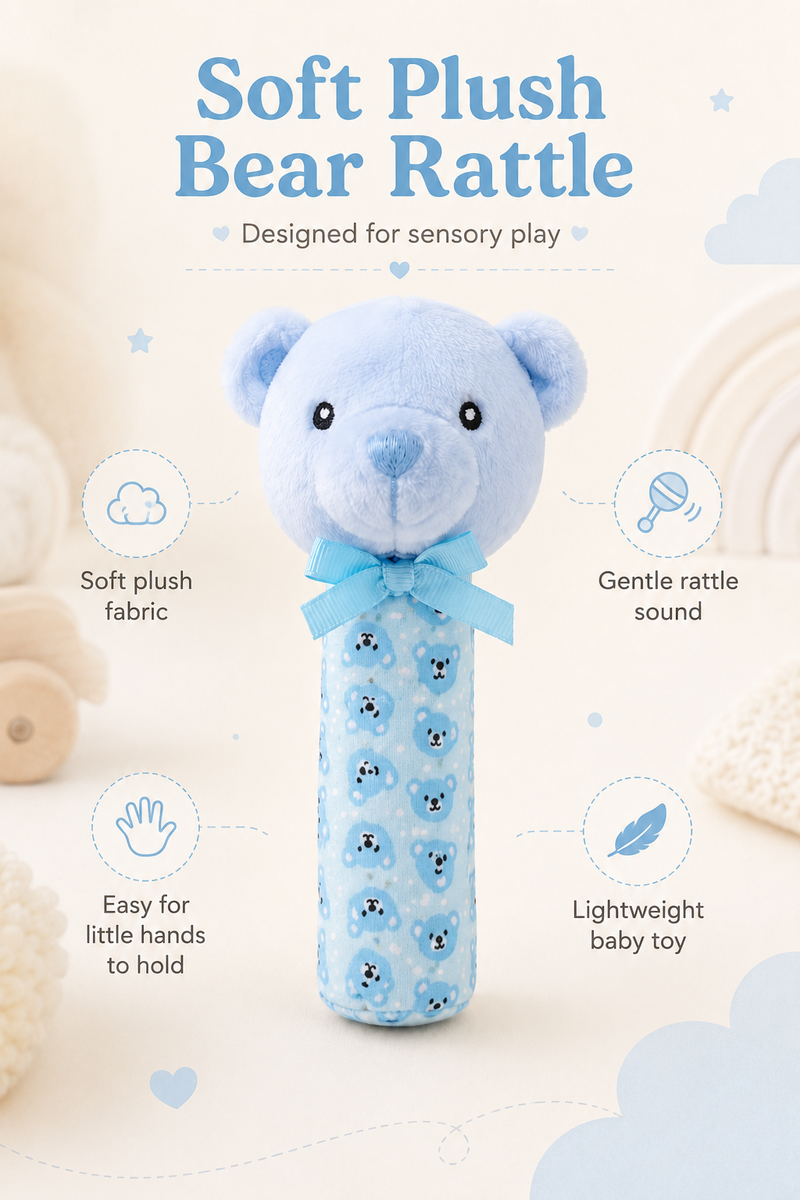 Blue Bear-Soft Plush Rattle Toy for Kids | Premium High Quality