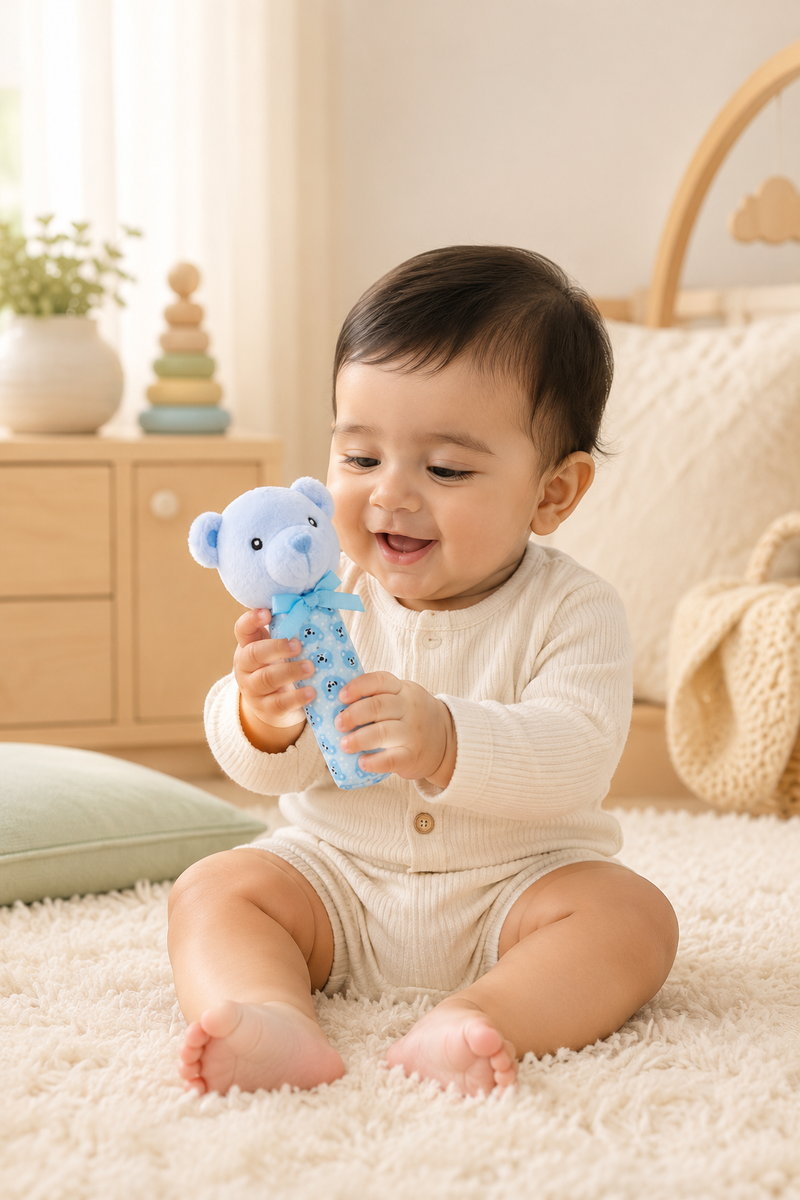 Blue Bear-Soft Plush Rattle Toy for Kids | Premium High Quality