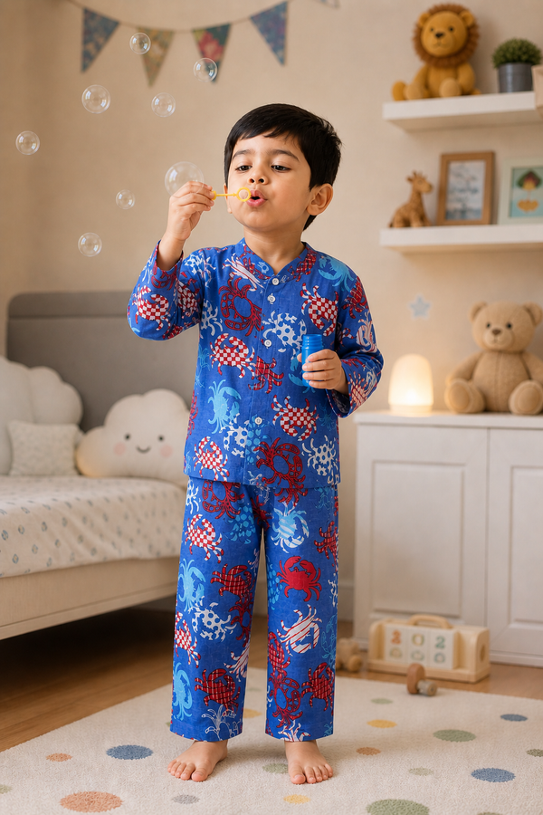 Blue Crab - 100% Cotton Lightweight Cambric Soft Unisex Muslin Set for New Born to 6 Years