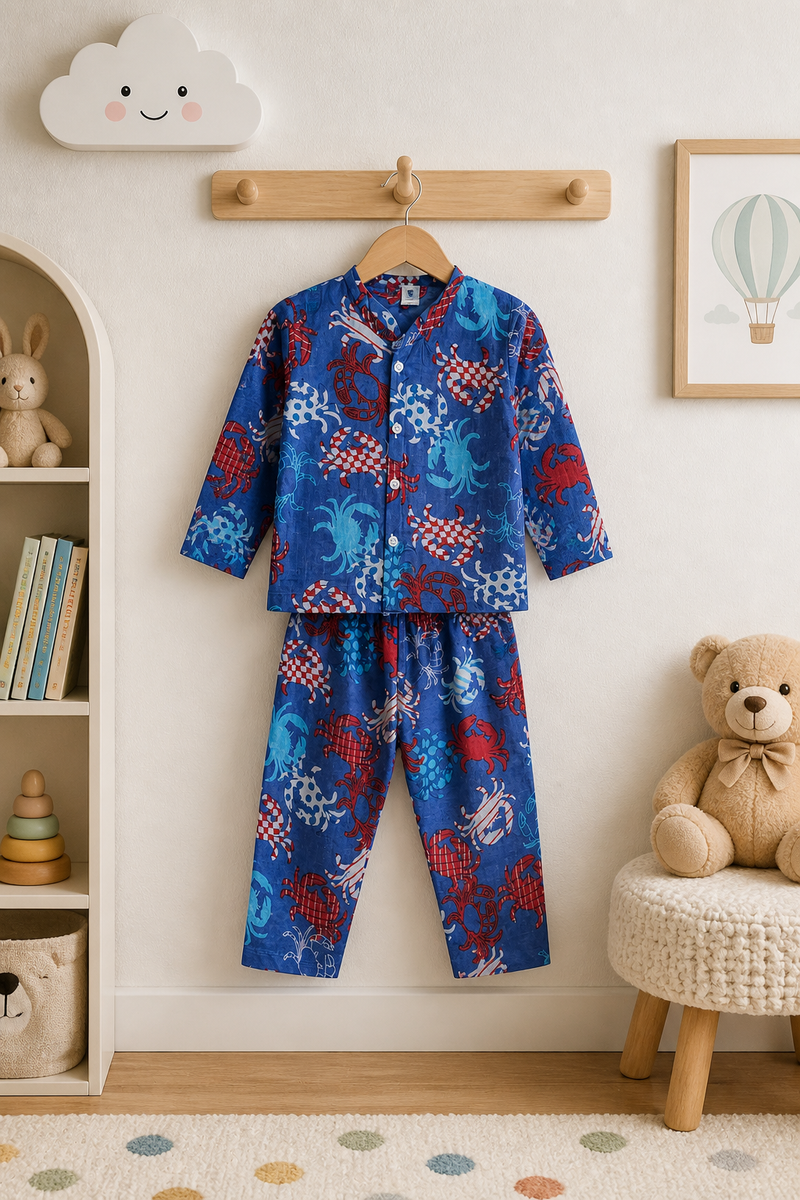 Blue Crab - 100% Cotton Lightweight Cambric Soft Unisex Muslin Set for New Born to 6 Years