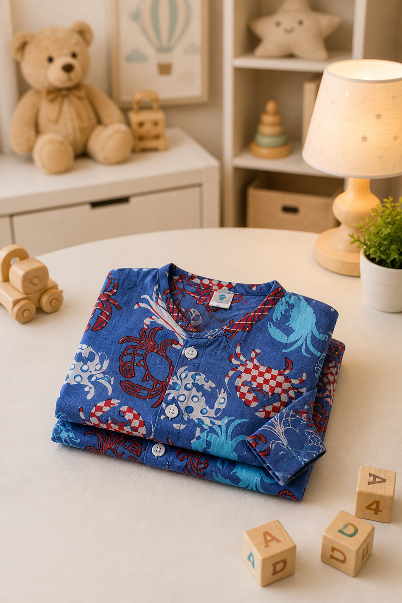 Blue Crab - 100% Cotton Lightweight Cambric Soft Unisex Muslin Set for New Born to 6 Years