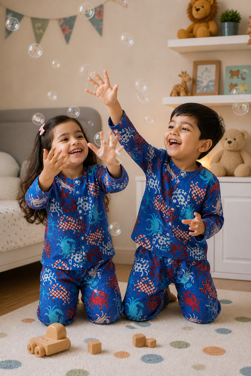 Blue Crab - 100% Cotton Lightweight Cambric Soft Unisex Muslin Set for New Born to 6 Years