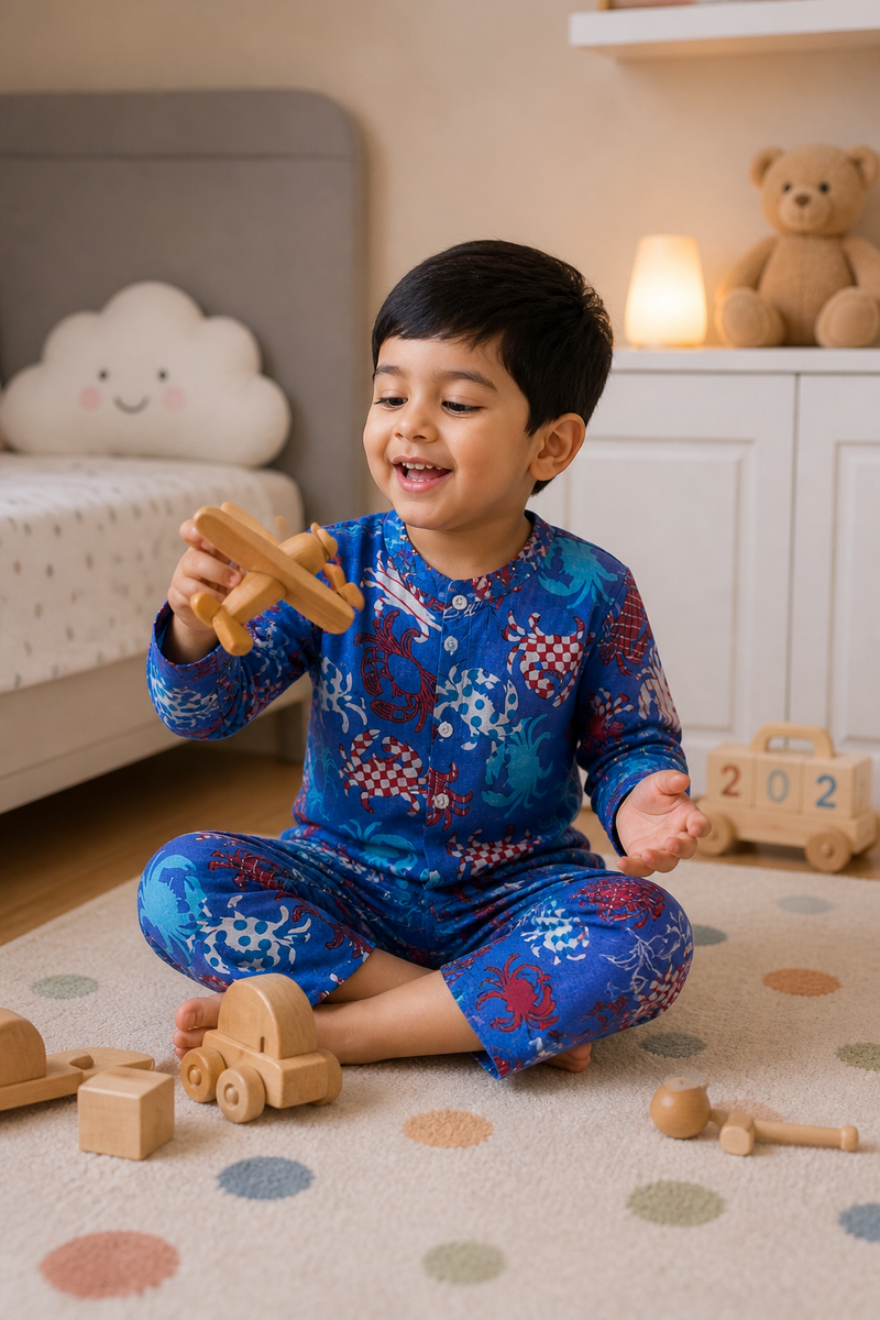 Blue Crab - 100% Cotton Lightweight Cambric Soft Unisex Muslin Set for New Born to 6 Years