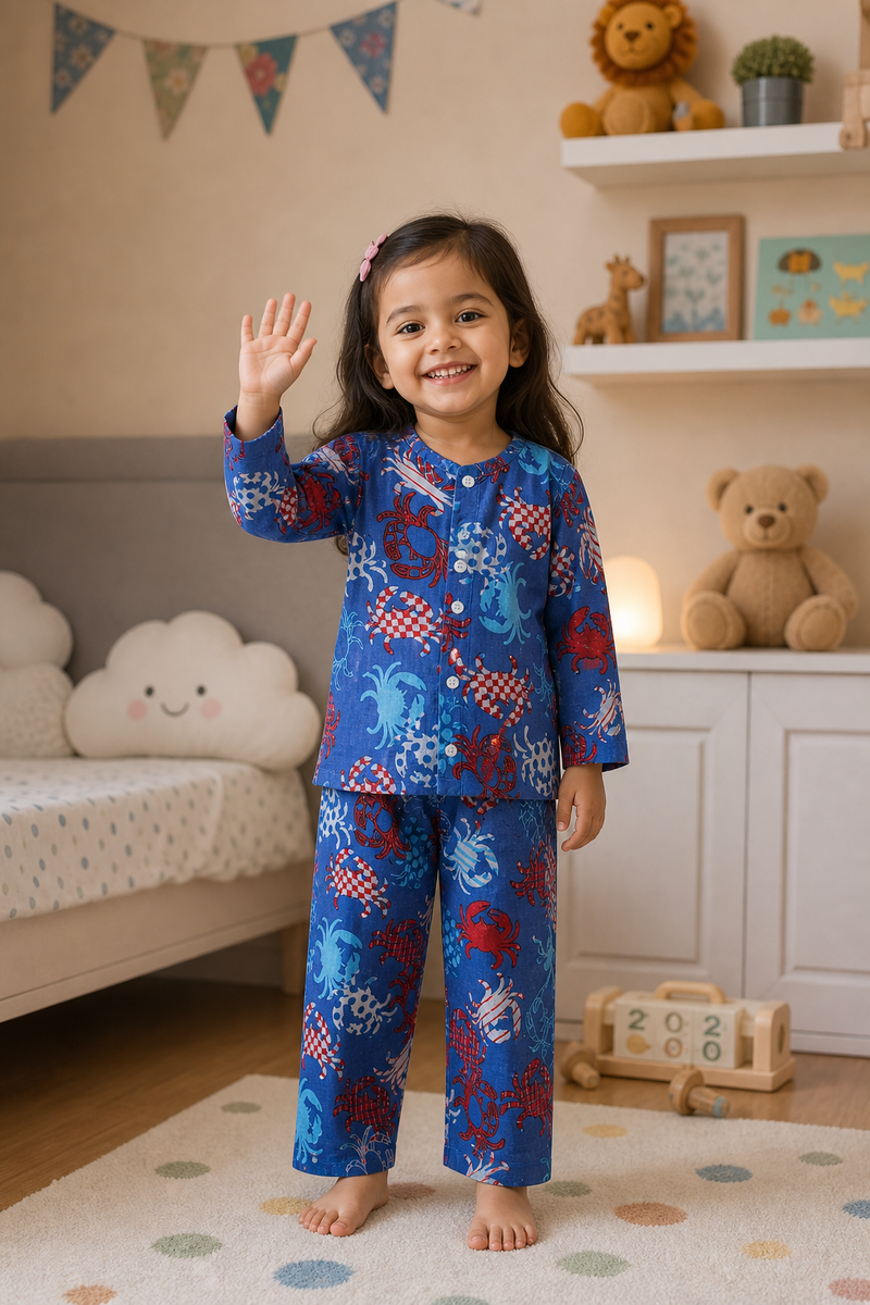 Blue Crab - 100% Cotton Lightweight Cambric Soft Unisex Muslin Set for New Born to 6 Years