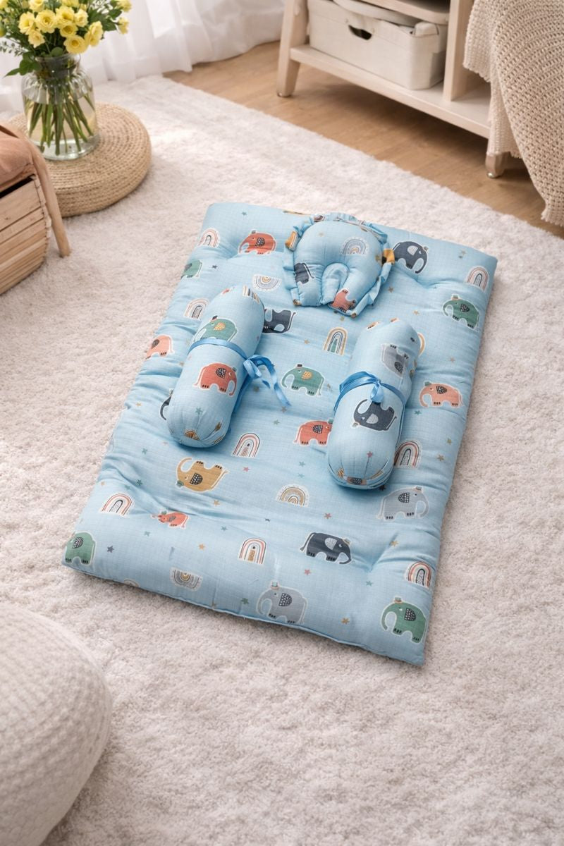 4 Pcs Muslin Bedding Set for 0 to 6 Months - Blue Elli