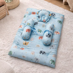 4 Pcs Muslin Bedding Set for 0 to 6 Months - Blue Elli