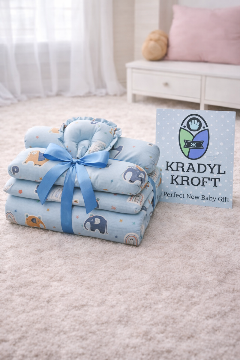4 Pcs Muslin Bedding Set for 0 to 6 Months - Blue Elli
