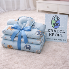 4 Pcs Muslin Bedding Set for 0 to 6 Months - Blue Elli