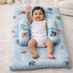 4 Pcs Muslin Bedding Set for 0 to 6 Months - Blue Elli