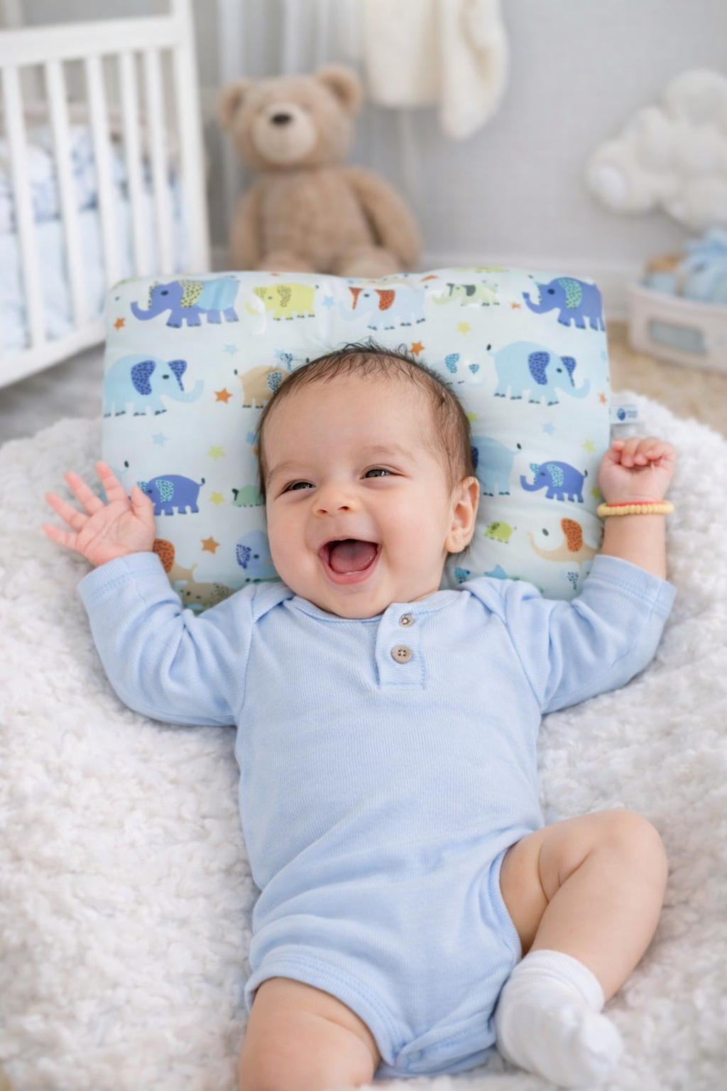 Kradyl Kroft Baby Head Shaping Pillow with 100% Cotton Removable Cover | New Born Pillow for Flat Head Prevention - Cute Ellis