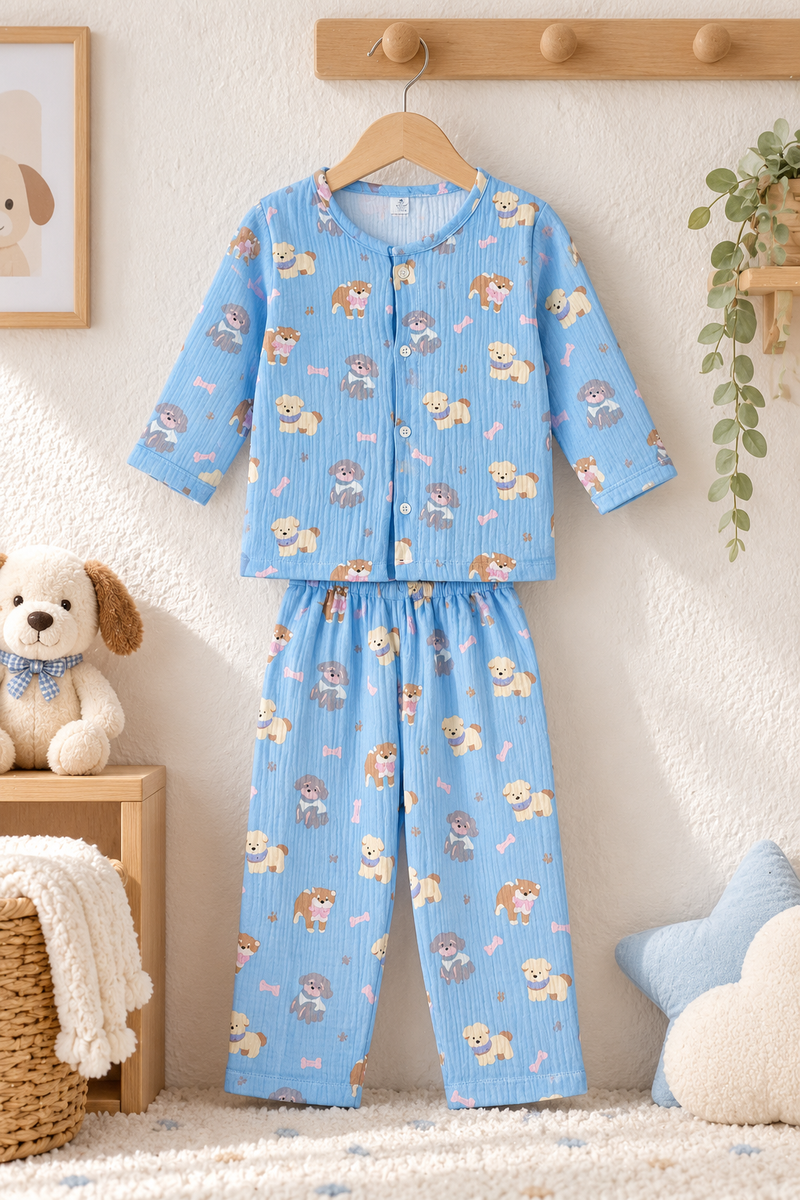Blue Hungry Me - Premium Crinkled Double Layered Soft Unisex Muslin Set for New Born to 6 Years