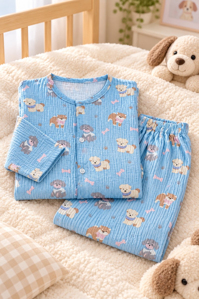 Blue Hungry Me - Premium Crinkled Double Layered Soft Unisex Muslin Set for New Born to 6 Years