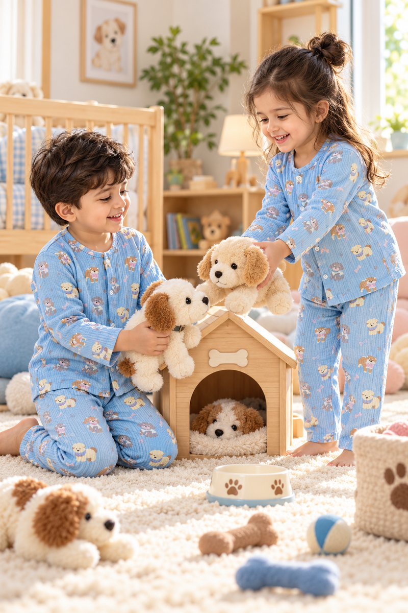 Blue Hungry Me - Premium Crinkled Double Layered Soft Unisex Muslin Set for New Born to 6 Years