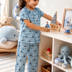 Blue Sail |Half Sleeves| Checkered Muslin| Soft Unisex Muslin Set for New Born to 6 Years