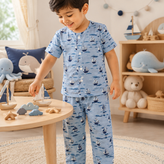 Blue Sail |Half Sleeves| Checkered Muslin| Soft Unisex Muslin Set for New Born to 6 Years
