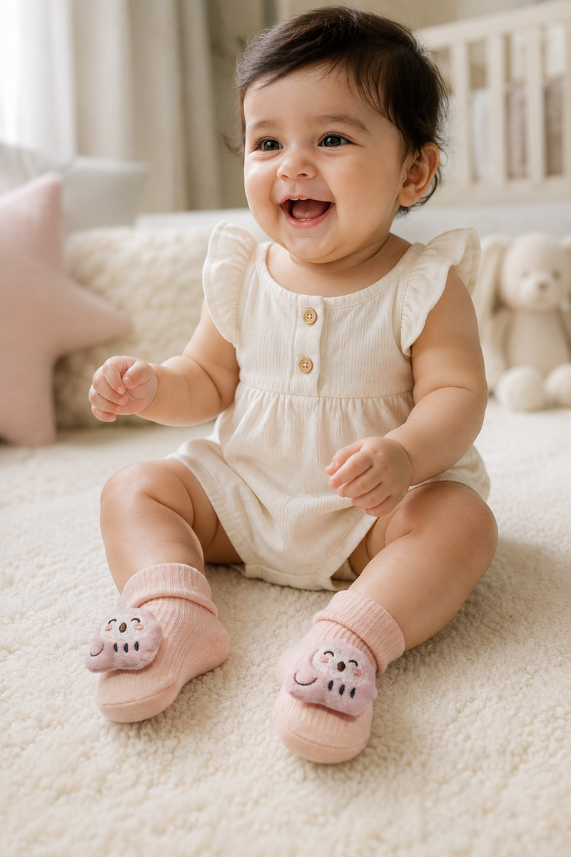 100% Cotton Baby Booties Socks for 0 to 12 Months - Style 1