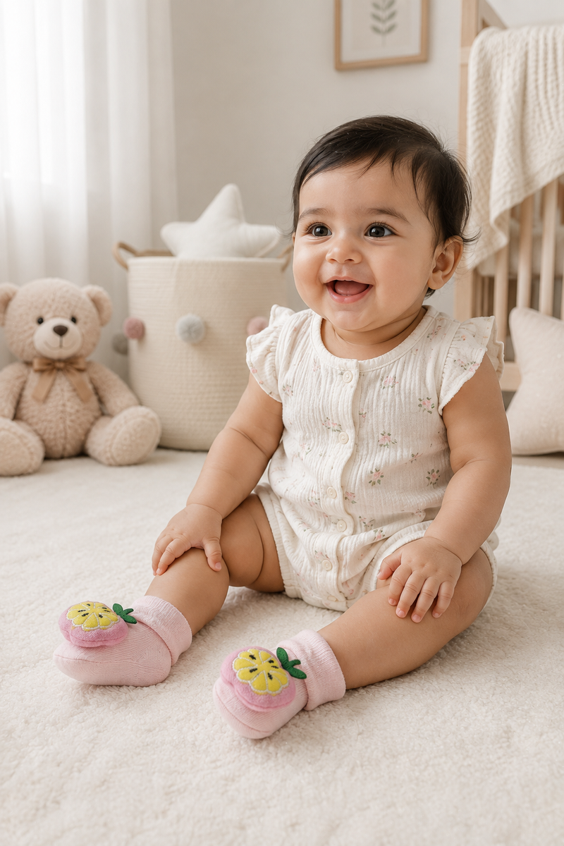 100% Cotton Baby Booties Socks for 0 to 12 Months - Style 7