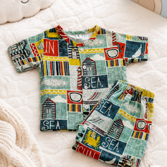 Sea Vibes Boys Top and Shorts Set | 120 GSM Checkered Muslin
