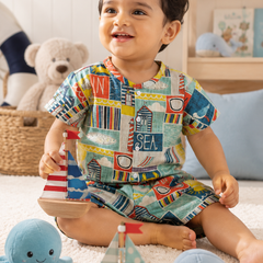 Sea Vibes Boys Top and Shorts Set | 120 GSM Checkered Muslin