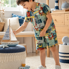 Sea Vibes Boys Top and Shorts Set | 120 GSM Checkered Muslin