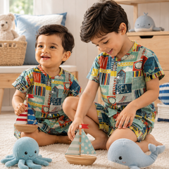 Sea Vibes Boys Top and Shorts Set | 120 GSM Checkered Muslin