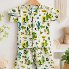 Cactus Garden Boys Top and Shorts Set | 120 GSM Checkered Muslin