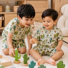 Cactus Garden Boys Top and Shorts Set | 120 GSM Checkered Muslin