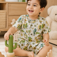 Cactus Garden Boys Top and Shorts Set | 120 GSM Checkered Muslin