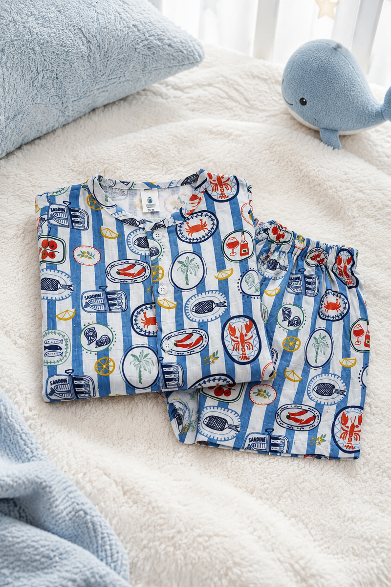 Under Sea Boys Top and Shorts Set | 120 GSM Checkered Muslin