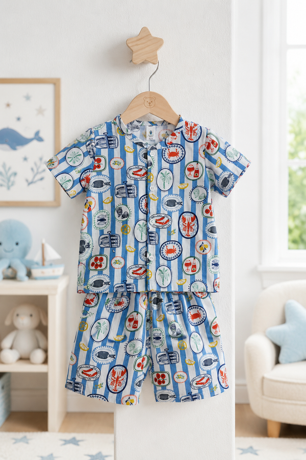 Under Sea Boys Top and Shorts Set | 120 GSM Checkered Muslin