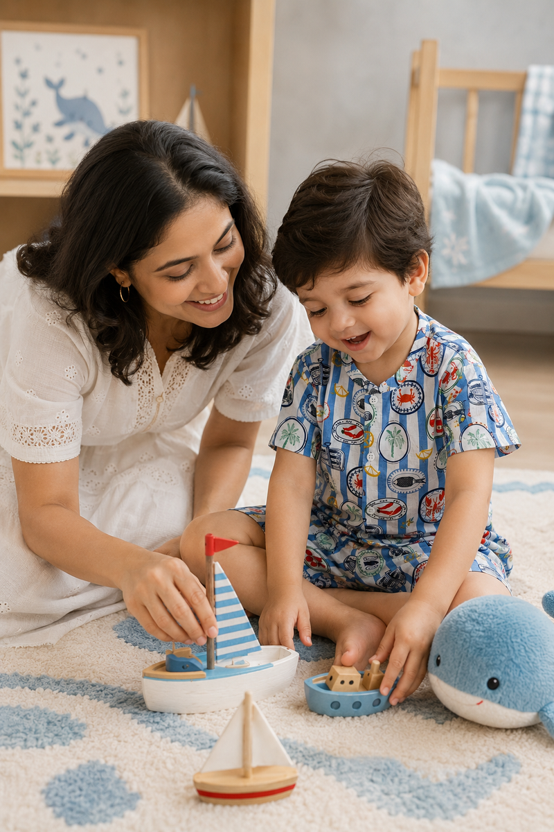 Under Sea Boys Top and Shorts Set | 120 GSM Checkered Muslin