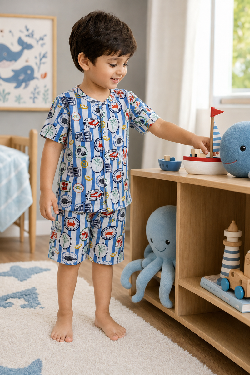 Under Sea Boys Top and Shorts Set | 120 GSM Checkered Muslin