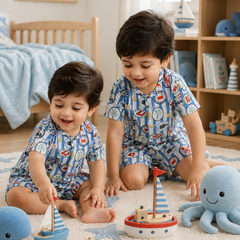 Under Sea Boys Top and Shorts Set | 120 GSM Checkered Muslin