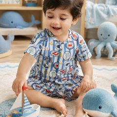 Under Sea Boys Top and Shorts Set | 120 GSM Checkered Muslin